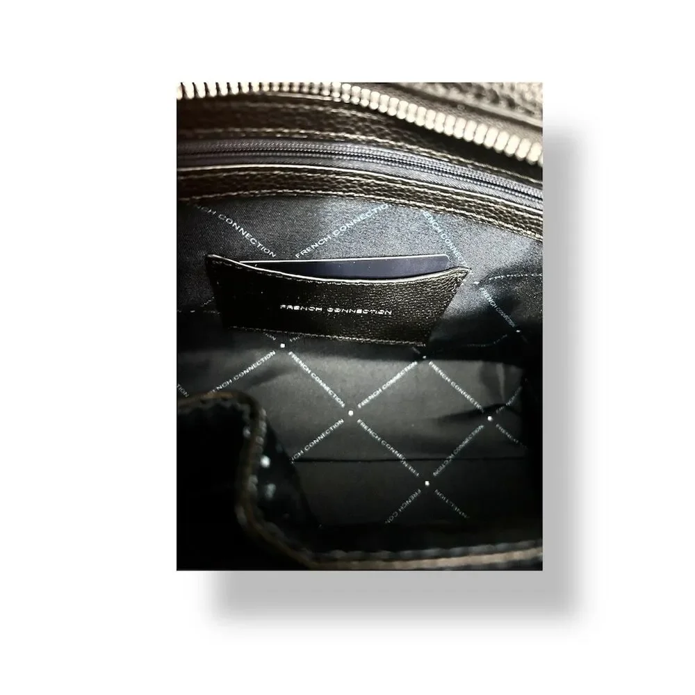NEW‎ French Connection Black Vegan Leather Fritz Square Satchel Handbag Purse